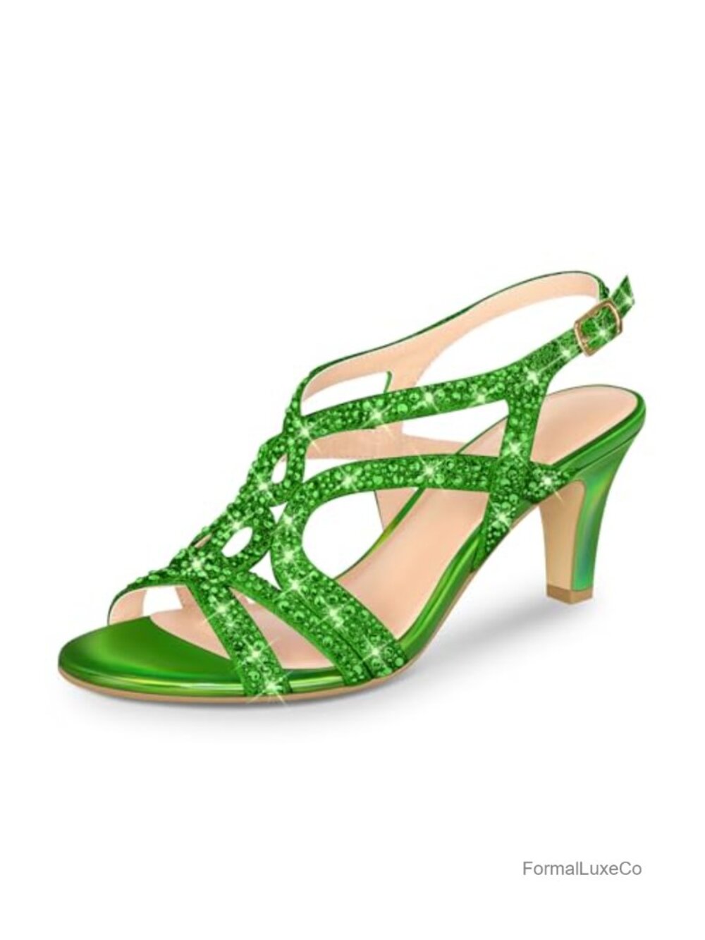 Heeled Sandals with Rhinestone Embellishments Open Toe Slingback Dress Pumps